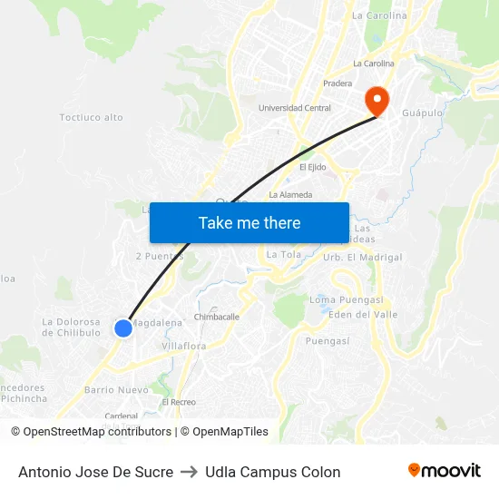 Antonio Jose De Sucre to Udla Campus Colon map