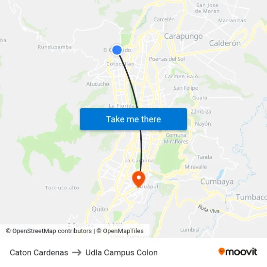 Caton Cardenas to Udla Campus Colon map