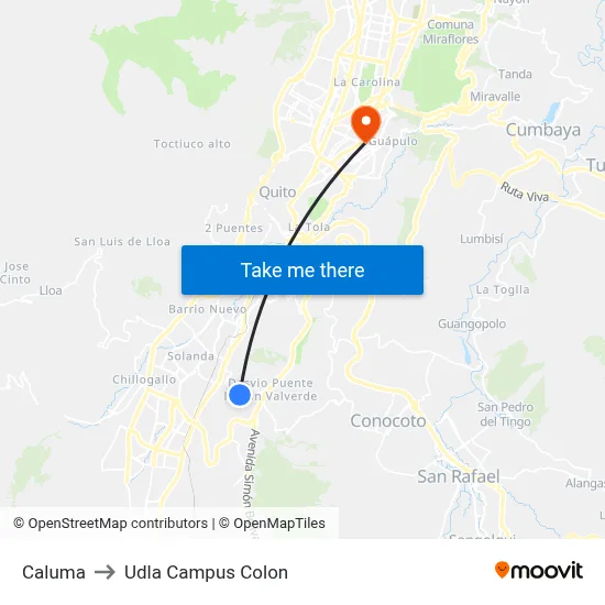 Caluma to Udla Campus Colon map