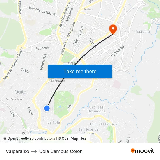 Valparaiso to Udla Campus Colon map