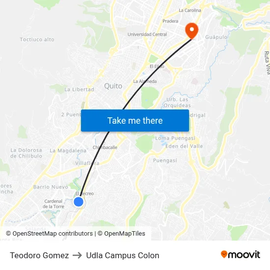 Teodoro Gomez to Udla Campus Colon map
