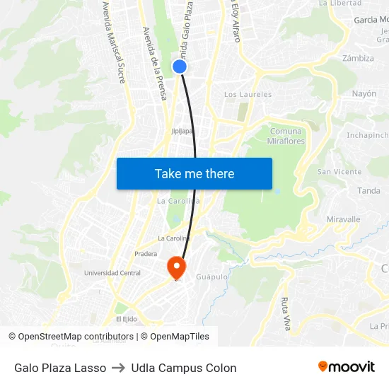 Galo Plaza Lasso to Udla Campus Colon map