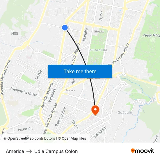 America to Udla Campus Colon map