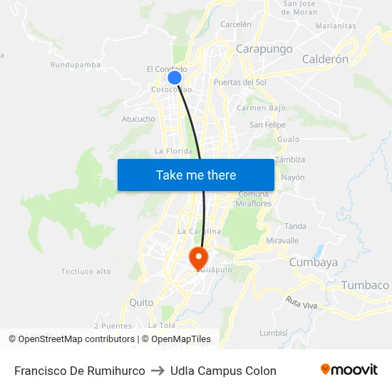 Francisco De Rumihurco to Udla Campus Colon map