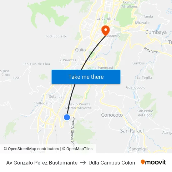 Av Gonzalo Perez Bustamante to Udla Campus Colon map