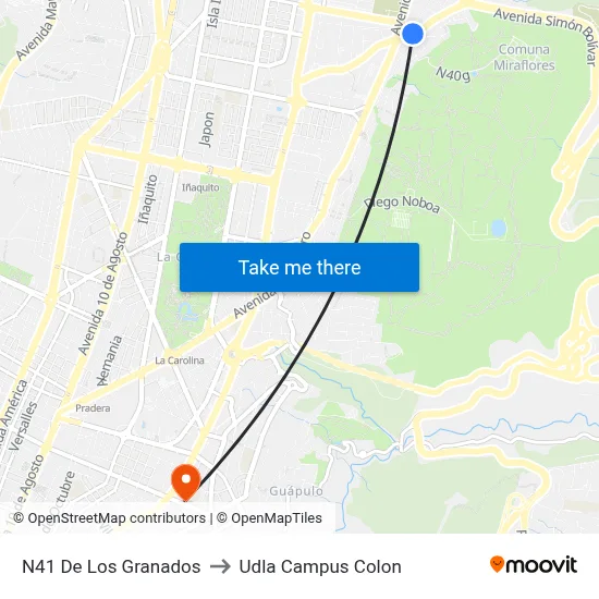 N41 De Los Granados to Udla Campus Colon map