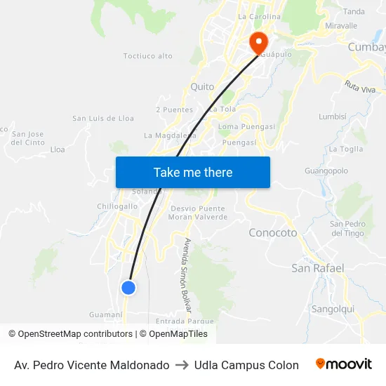 Av. Pedro Vicente Maldonado to Udla Campus Colon map