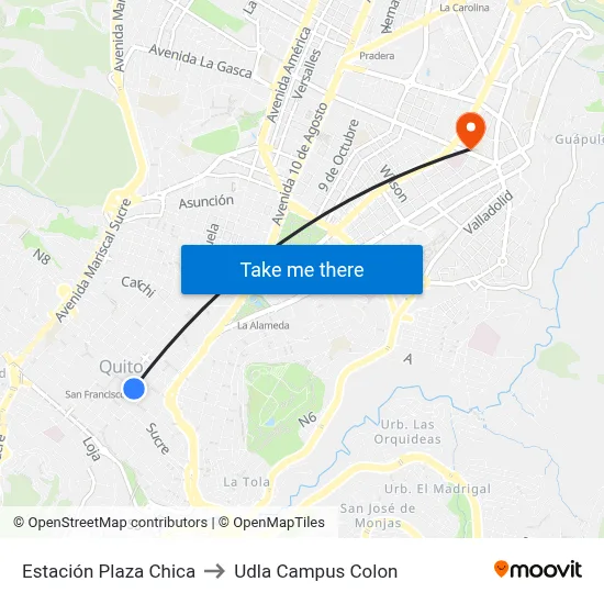 Estación Plaza Chica to Udla Campus Colon map