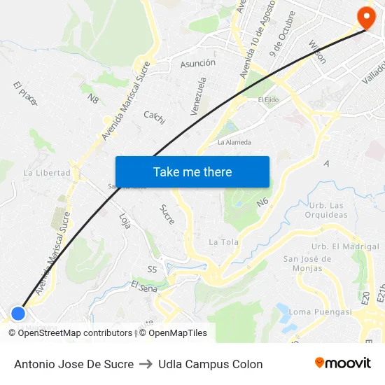 Antonio Jose De Sucre to Udla Campus Colon map