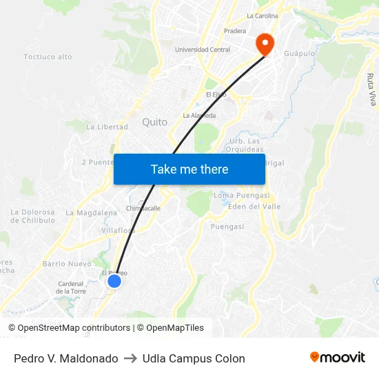 Pedro V. Maldonado to Udla Campus Colon map