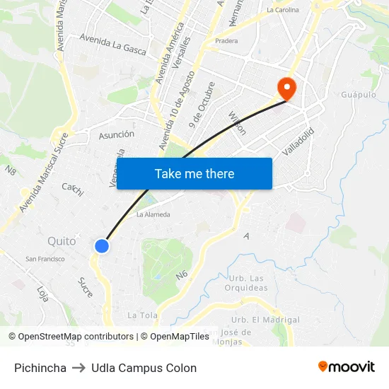 Pichincha to Udla Campus Colon map