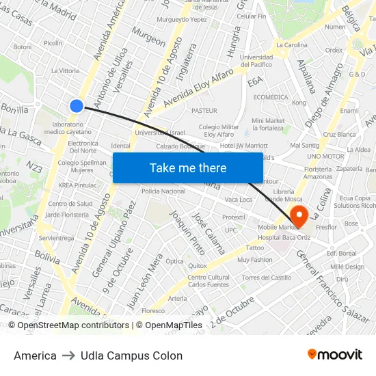 America to Udla Campus Colon map