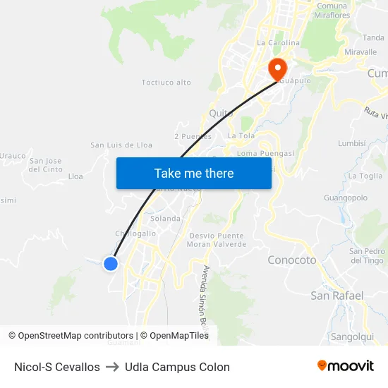 Nicol-S Cevallos to Udla Campus Colon map