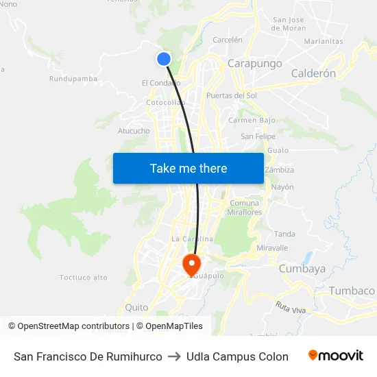San Francisco De Rumihurco to Udla Campus Colon map