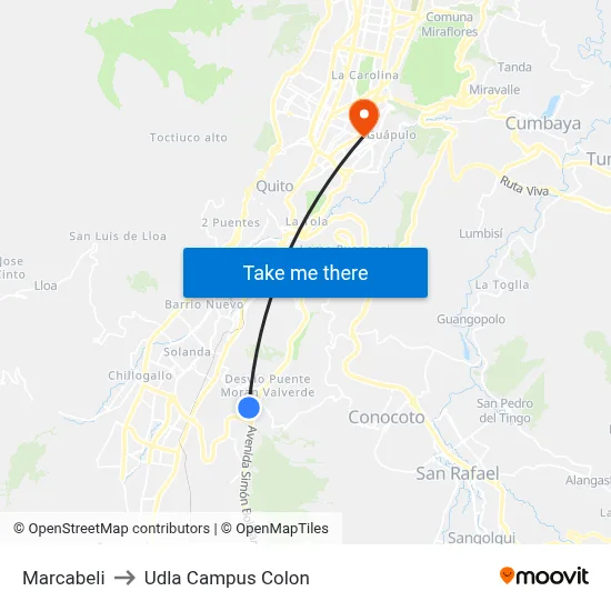 Marcabeli to Udla Campus Colon map