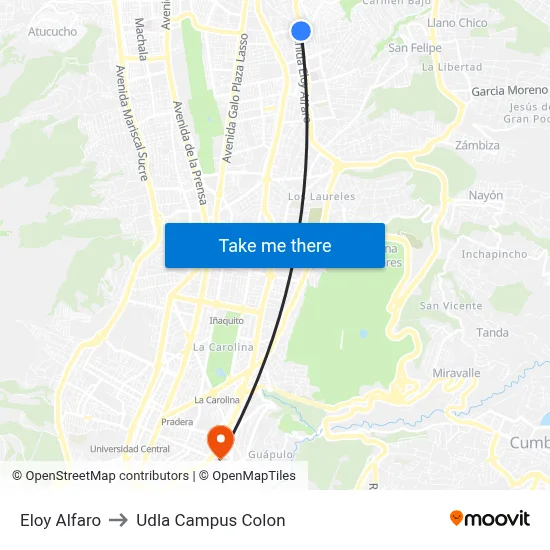 Eloy Alfaro to Udla Campus Colon map