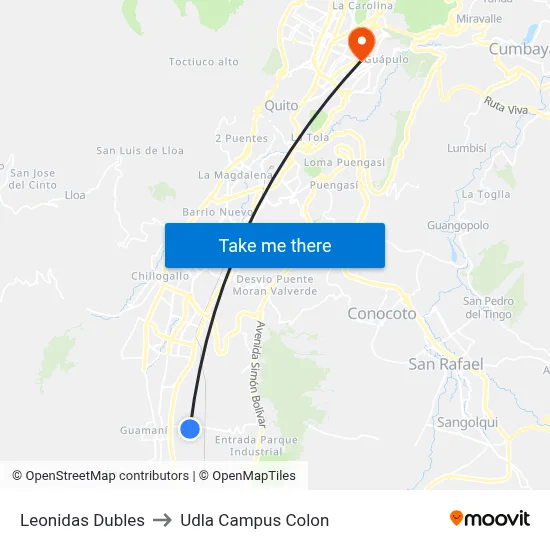 Leonidas Dubles to Udla Campus Colon map