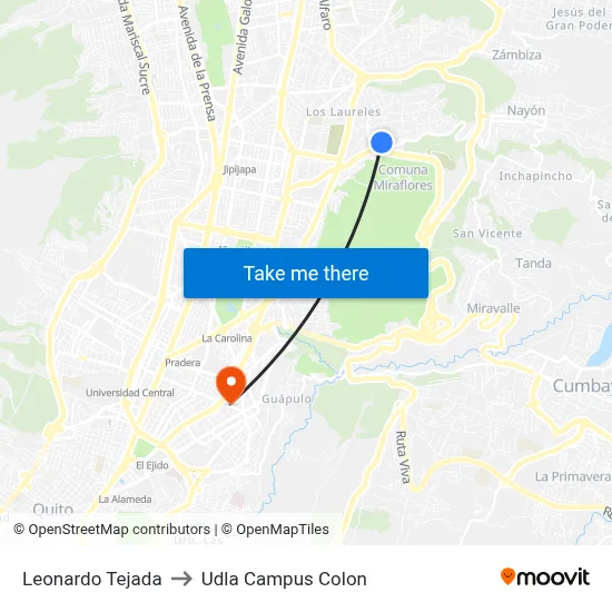 Leonardo Tejada to Udla Campus Colon map