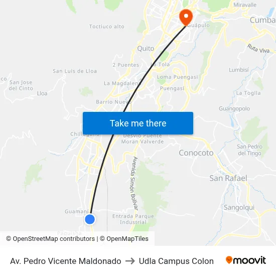 Av. Pedro Vicente Maldonado to Udla Campus Colon map