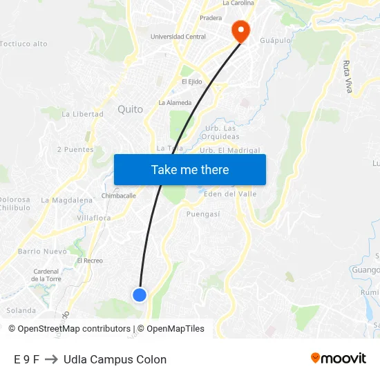 E 9 F to Udla Campus Colon map