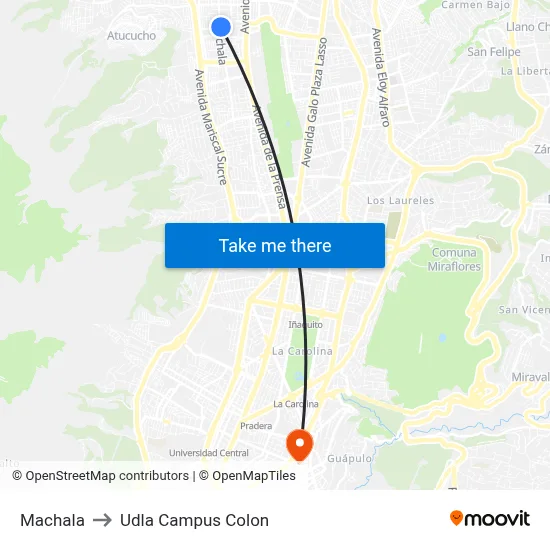 Machala to Udla Campus Colon map