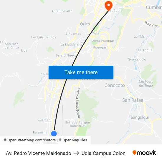 Av. Pedro Vicente Maldonado to Udla Campus Colon map