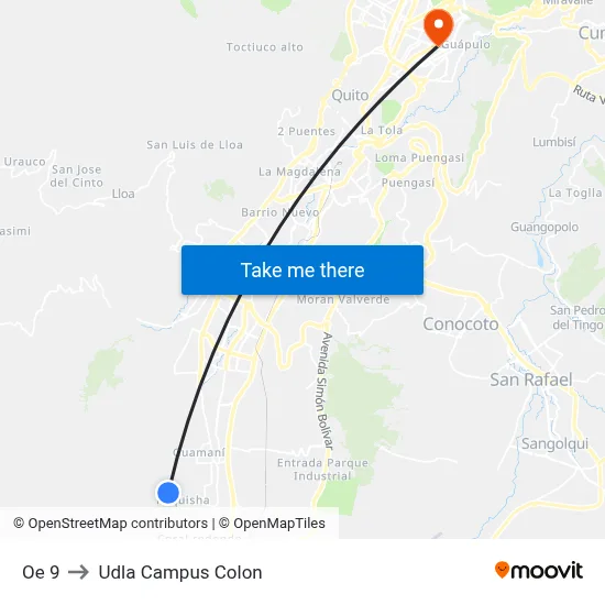Oe 9 to Udla Campus Colon map