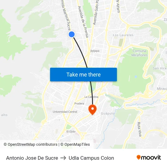 Antonio Jose De Sucre to Udla Campus Colon map