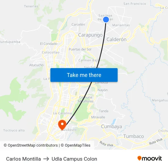 Carlos Montilla to Udla Campus Colon map
