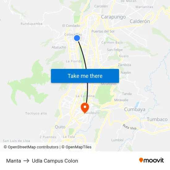 Manta to Udla Campus Colon map
