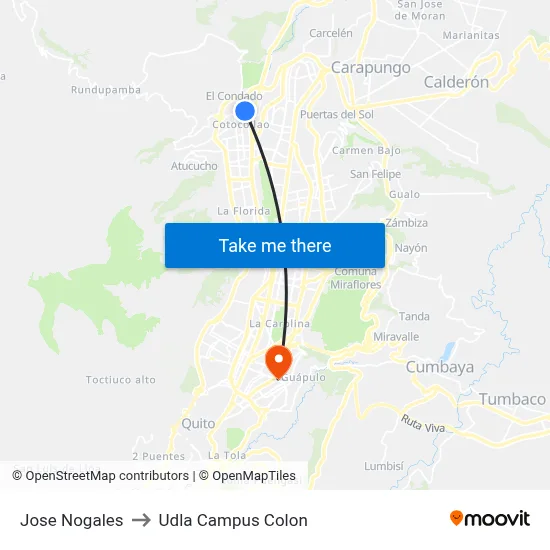 Jose Nogales to Udla Campus Colon map