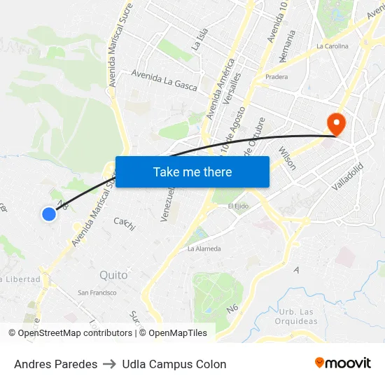 Andres Paredes to Udla Campus Colon map