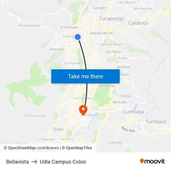 Bellavista to Udla Campus Colon map