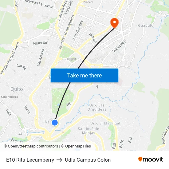 E10   Rita Lecumberry to Udla Campus Colon map