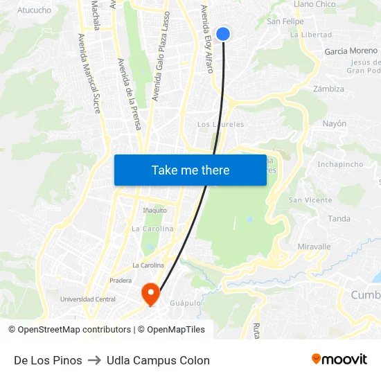 De Los Pinos to Udla Campus Colon map