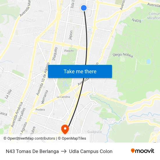 N43 Tomas De Berlanga to Udla Campus Colon map