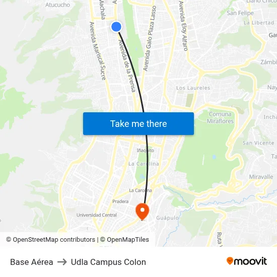 Base Aérea to Udla Campus Colon map