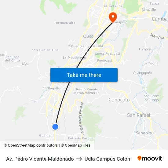 Av. Pedro Vicente Maldonado to Udla Campus Colon map