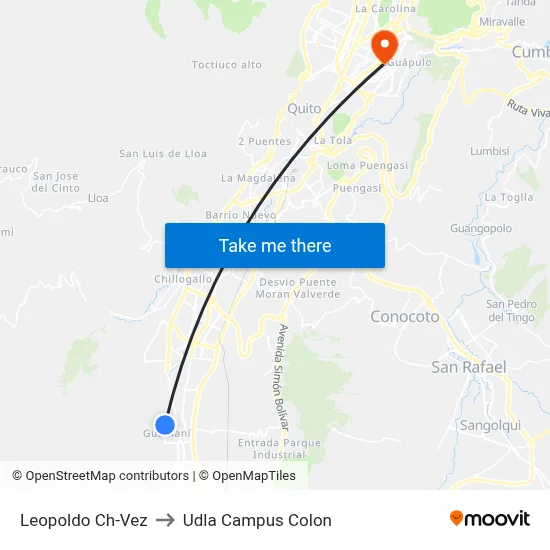 Leopoldo Ch-Vez to Udla Campus Colon map