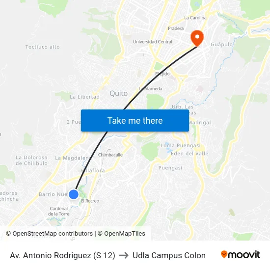 Av. Antonio Rodriguez  (S  12) to Udla Campus Colon map