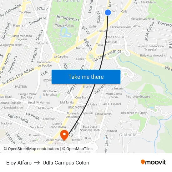 Eloy Alfaro to Udla Campus Colon map