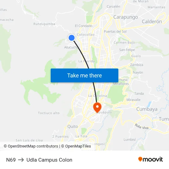 N69 to Udla Campus Colon map