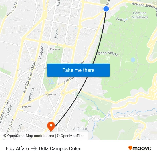 Eloy Alfaro to Udla Campus Colon map