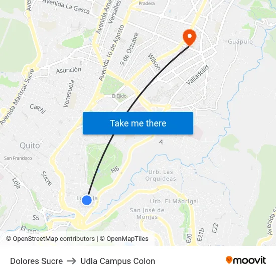 Dolores Sucre to Udla Campus Colon map