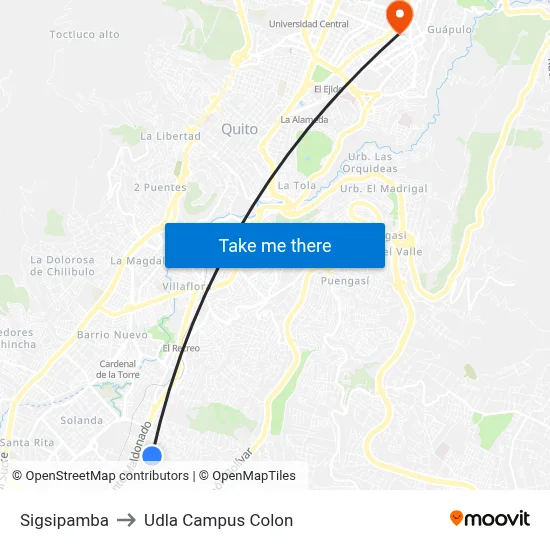 Sigsipamba to Udla Campus Colon map