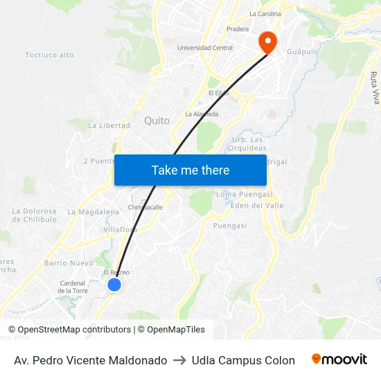 Av. Pedro Vicente Maldonado to Udla Campus Colon map