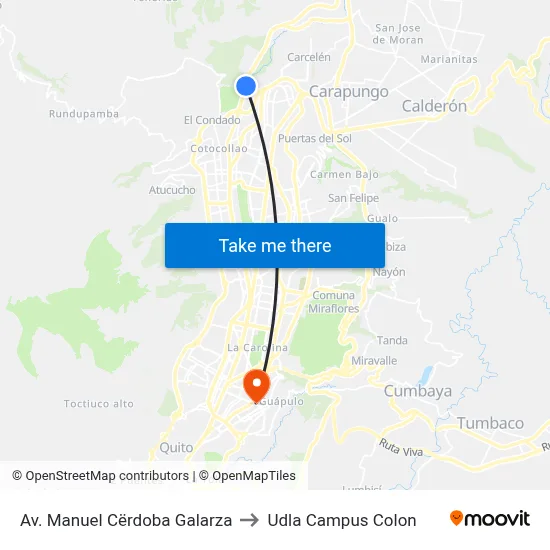 Av. Manuel Cërdoba Galarza to Udla Campus Colon map