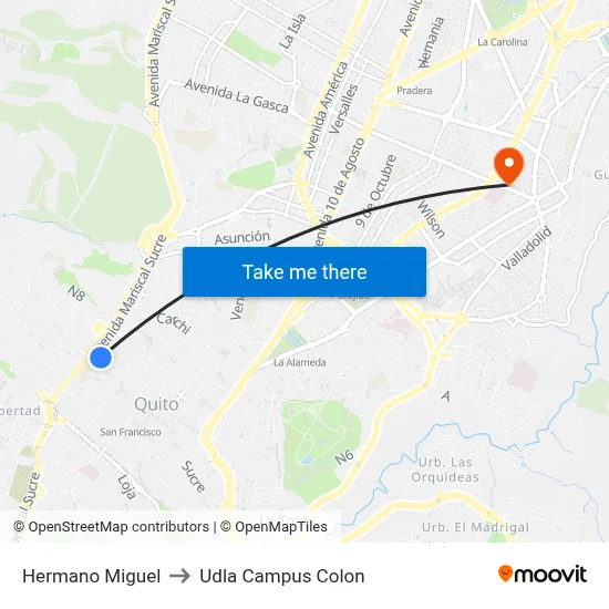 Hermano Miguel to Udla Campus Colon map