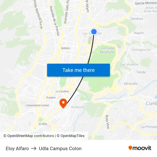 Eloy Alfaro to Udla Campus Colon map
