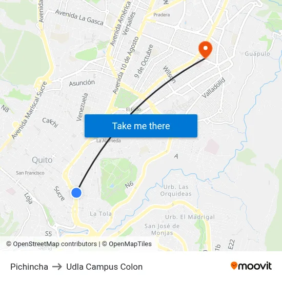 Pichincha to Udla Campus Colon map